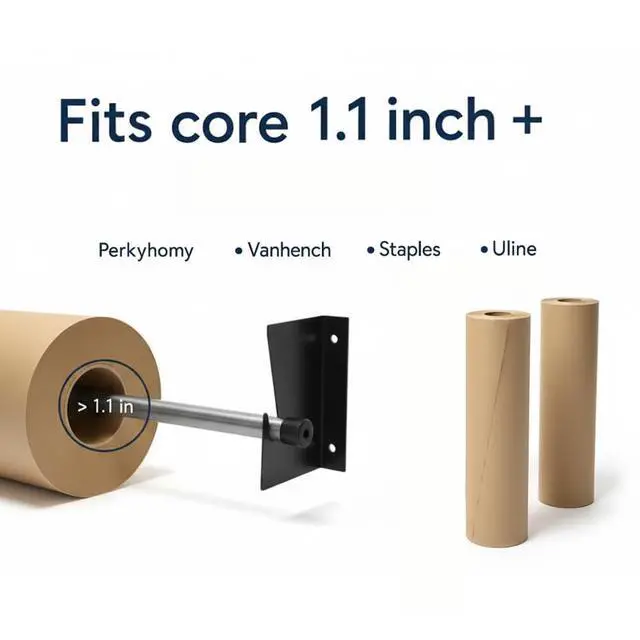 Alt view image 6 of 6 - 2-Pack Wall Mount Roll Rack Holder & Butcher Paper Dispenser - Heavy Duty Adjustable 28 to 60 Inch - Bubble Wrap Dispenser, Kraft Paper Roll Holder & Vinyl Wrap Holder (100 Lb Capacity)