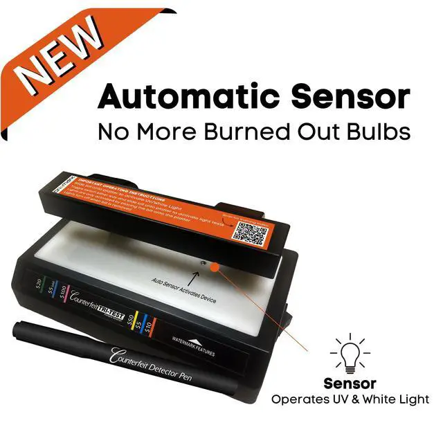 Alt view image 3 of 6 - Tri Test 2.0 Counterfeit Bill Detector Machine w/AC Adapter - 2 Pack - 3 Tests in 1 - Paper, Security Strip and Watermark Tests, Accurate Money Tester Machine with Counterfeit Detection Pen