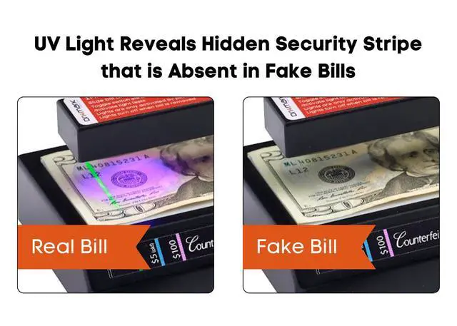 Alt view image 5 of 6 - Tri Test 2.0 Counterfeit Bill Detector Machine w/AC Adapter - 2 Pack - 3 Tests in 1 - Paper, Security Strip and Watermark Tests, Accurate Money Tester Machine with Counterfeit Detection Pen