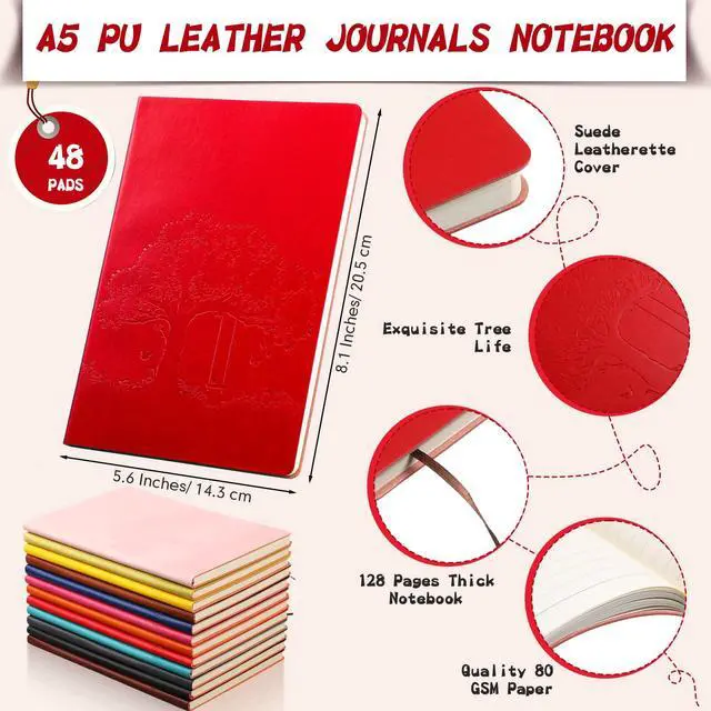 Alt view image 2 of 6 - 48 Pcs Pu Leather Journals Notebook Bulk Colorful Tree Life Lined Journal Notebook Soft Pu Leather Cover Ruled Writing Notebook for Writing School Office Home 128 Pages (8.1 x 5.6 Inch)