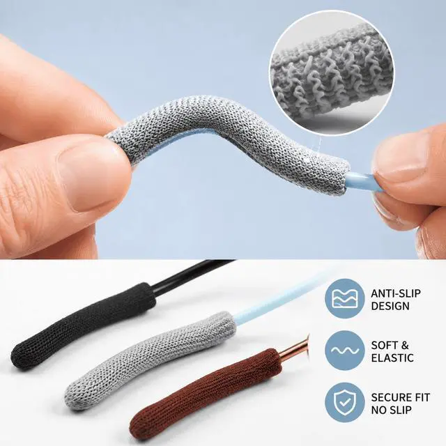 Alt view image 3 of 5 - Glasses Anti-Slip Ear Hook Sleeves, Soft Elastic Eyeglass Leg Grips for Sports, 4 Pairs Black Navy Brown Light Gray