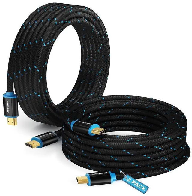 Main image of Maximm HDMI Cable 12ft 2-Pack, 4K 60Hz 18Gbps, HDMI 2.0, Braided Nylon, Gold-Plated Connectors, for Home Theater TV Wall Mount and Projector