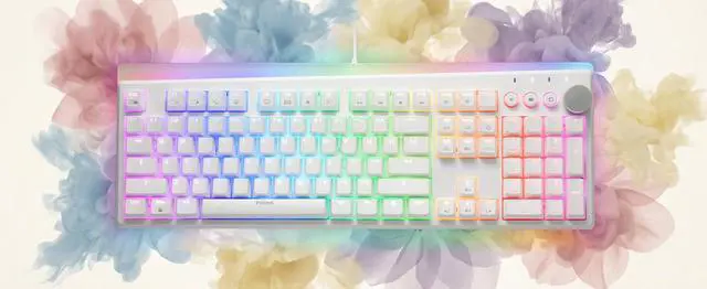 Alt view image 2 of 7 - i-rocks K71M RGB Mechanical Gaming Keyboard with Media Control Knob, Switches (Brown), 107 Keys w/Full NKRO, PBT Keycaps, Multimedia Hotkeys, Detachable USB-C Cable and Onboard Storage, White