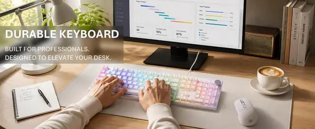 Alt view image 3 of 7 - i-rocks K71M RGB Mechanical Gaming Keyboard with Media Control Knob, Switches (Brown), 107 Keys w/Full NKRO, PBT Keycaps, Multimedia Hotkeys, Detachable USB-C Cable and Onboard Storage, White