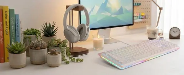 Alt view image 4 of 7 - i-rocks K71M RGB Mechanical Gaming Keyboard with Media Control Knob, Switches (Brown), 107 Keys w/Full NKRO, PBT Keycaps, Multimedia Hotkeys, Detachable USB-C Cable and Onboard Storage, White
