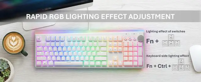 Alt view image 6 of 7 - i-rocks K71M RGB Mechanical Gaming Keyboard with Media Control Knob, Switches (Brown), 107 Keys w/Full NKRO, PBT Keycaps, Multimedia Hotkeys, Detachable USB-C Cable and Onboard Storage, White