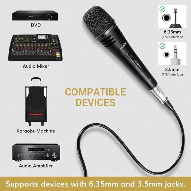 Alt view image 2 of 7 - TONOR K1 Vocal Microphone for Singing, Dynamic Handheld Wired Karaoke Mic, Microfono with 5M XLR to 1/4" Cable, Compatible with Amp, Mixer, Suitable for Speech, Karaoke and Outdoor Activities