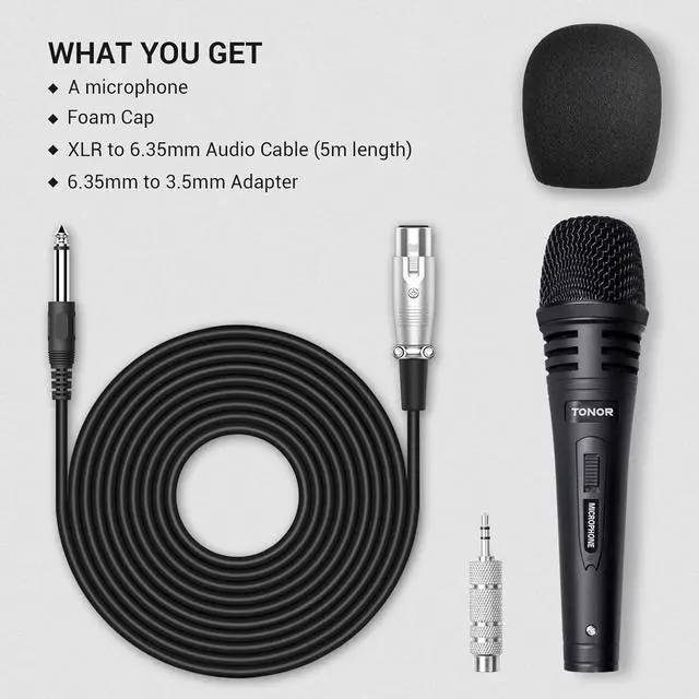 Alt view image 4 of 7 - TONOR K1 Vocal Microphone for Singing, Dynamic Handheld Wired Karaoke Mic, Microfono with 5M XLR to 1/4" Cable, Compatible with Amp, Mixer, Suitable for Speech, Karaoke and Outdoor Activities