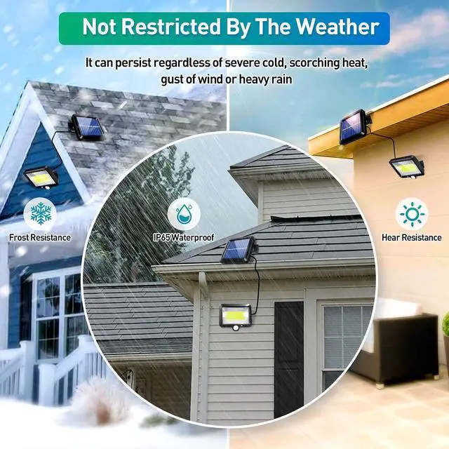 Alt view image 4 of 7 - Solar Flood Lights Outdoor 2 Pack LED Motion Sensor Solar Powered Waterproof with 3 Lighting Modes 16.4Ft Cable for Garden Patio Path Yard Garage Indoor