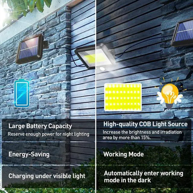 Alt view image 5 of 7 - Solar Flood Lights Outdoor 2 Pack LED Motion Sensor Solar Powered Waterproof with 3 Lighting Modes 16.4Ft Cable for Garden Patio Path Yard Garage Indoor