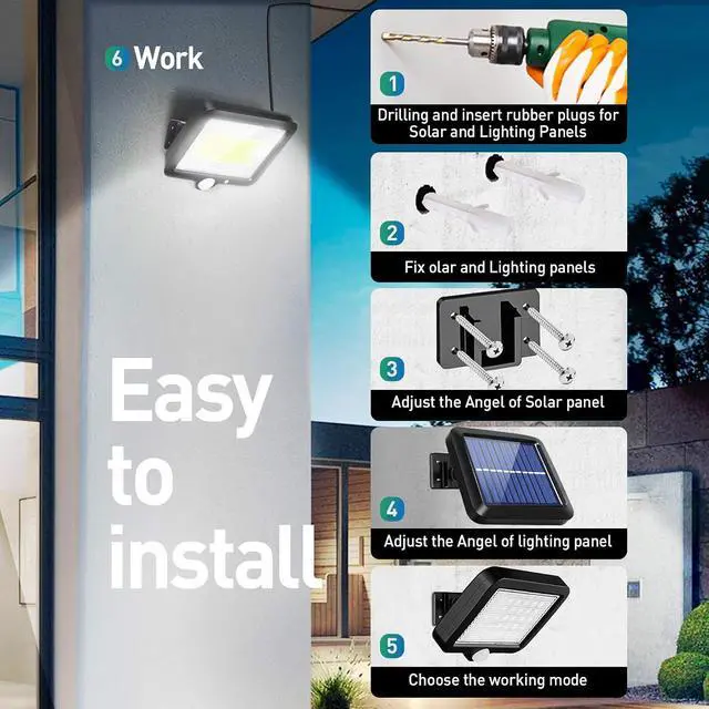 Alt view image 7 of 7 - Solar Flood Lights Outdoor 2 Pack LED Motion Sensor Solar Powered Waterproof with 3 Lighting Modes 16.4Ft Cable for Garden Patio Path Yard Garage Indoor