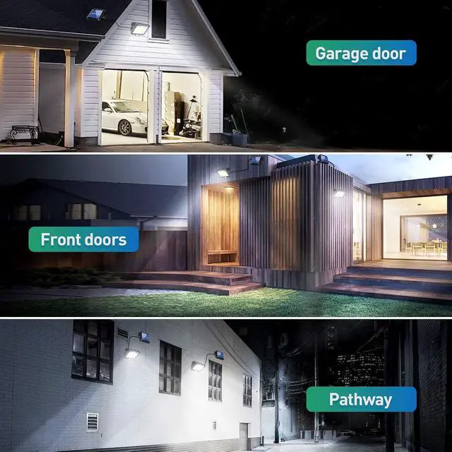 Alt view image 6 of 7 - Solar Flood Lights Outdoor 2 Pack LED Motion Sensor Solar Powered Waterproof with 3 Lighting Modes 16.4Ft Cable for Garden Patio Path Yard Garage Indoor