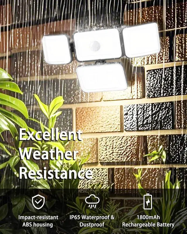Alt view image 6 of 7 - CLAONER Solar Outdoor Lights Motion Sensor 3500LM 288 LED Solar Security Lights with Remote Control IP67 Waterproof 4 Heads Solar Flood Lights with 16.4ft Cable 4 Modes Wall Lights(2 Pack)