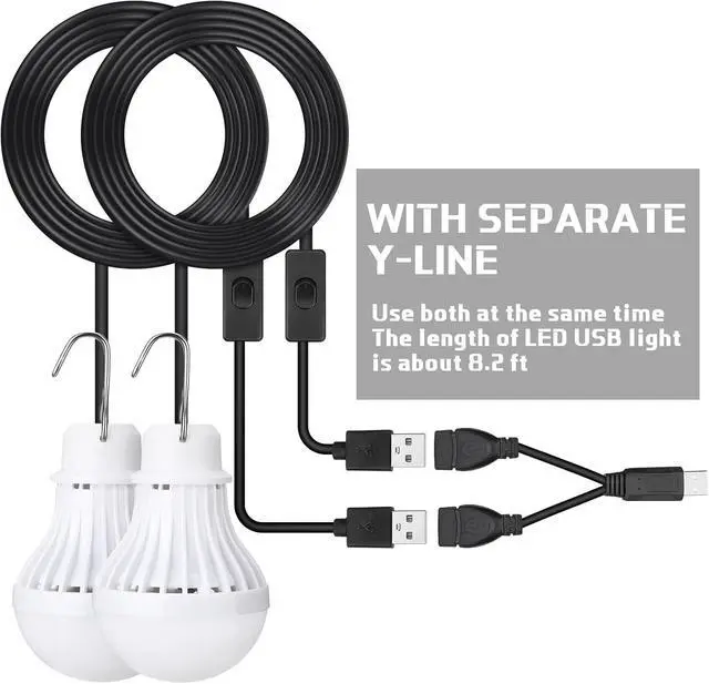 Alt view image 3 of 7 - Funtery 6 Pcs USB LED Light Portable Light Bulb with USB Hanging Camping Light Splitter Cable for Camping Tent Garage Warehouse Car Truck Outdoor, 5W, 8.2ft