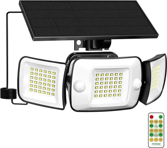 Main image of intelamp Solar Flood Lights Outdoor Waterproof, 6000mAh 1200LM Solar Powered Dual Motion Sensor LED Lighting Dusk to Dawn Security Floodlight Exterior with Remote 9.8ft Cable for Outside Garden House