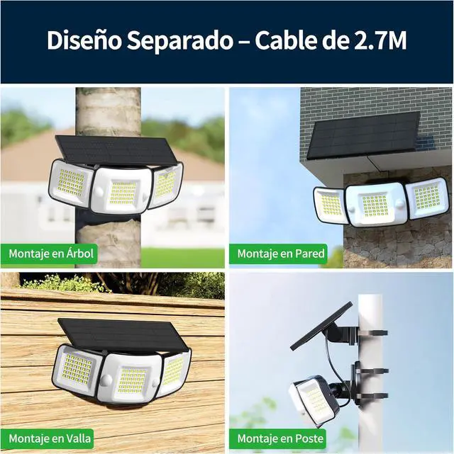 Alt view image 6 of 7 - intelamp Solar Flood Lights Outdoor Waterproof, 6000mAh 1200LM Solar Powered Dual Motion Sensor LED Lighting Dusk to Dawn Security Floodlight Exterior with Remote 9.8ft Cable for Outside Garden House