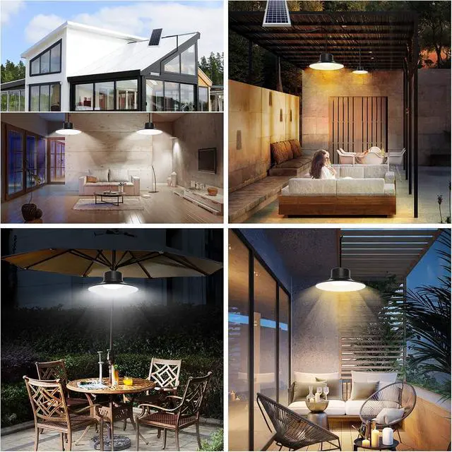 Alt view image 7 of 7 - NIORSUN Solar Indoor Lights Outdoor, LED Solar Pendant Lights 3 Color Dimmable Lighting with Remote Control, Gazebo Lights,2x16.4ft Cable IP65 Waterproof for Garden, Patio, Garage, Camp(2 Pack)