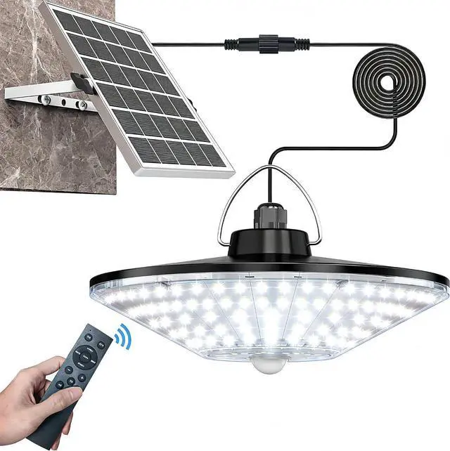 Main image of Solar Shed Light 198LED 1200LM Solar Powered Motion Sensor Light, 5 Modes Remote Control, IP65 Waterproof Solar Hanging Barn Light with 16.5ft Cable for Indoor Outdoor Home Gazebo Shop Chicken Coop
