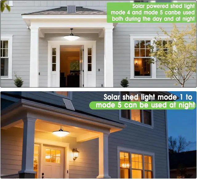 Alt view image 3 of 7 - Solar Shed Light 198LED 1200LM Solar Powered Motion Sensor Light, 5 Modes Remote Control, IP65 Waterproof Solar Hanging Barn Light with 16.5ft Cable for Indoor Outdoor Home Gazebo Shop Chicken Coop
