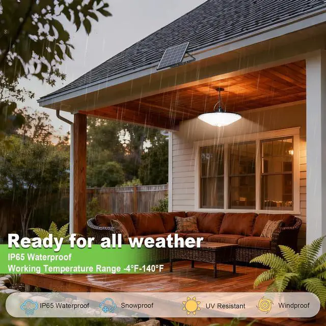 Alt view image 5 of 7 - Solar Shed Light 198LED 1200LM Solar Powered Motion Sensor Light, 5 Modes Remote Control, IP65 Waterproof Solar Hanging Barn Light with 16.5ft Cable for Indoor Outdoor Home Gazebo Shop Chicken Coop