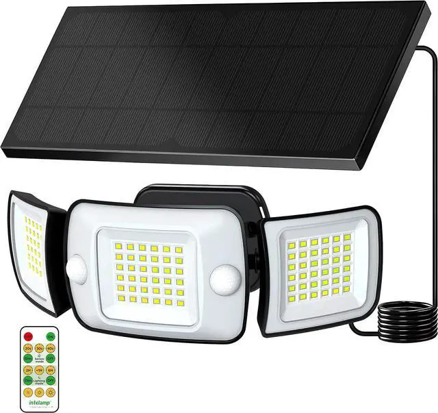 Main image of intelamp Outdoor Solar Flood Light Cool White Separate Panel 6000mAh 1500LM | Remote Control, Dual Motion Sensor, IP65 weatherproof, 6000mAh LiFePO4 battery deliver reliable all-night lighting