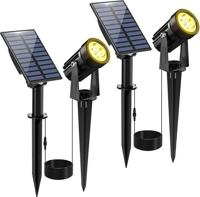 Main image of Solar Spot Lights Outdoor, 2 Pack Solar Landscape Spotlights IP65 Waterproof 9.8ft Cable, Auto On/Off Outdoor Wall Lights for Garden Yard Driveway Porch Walkway Pool (3000K Warm White)