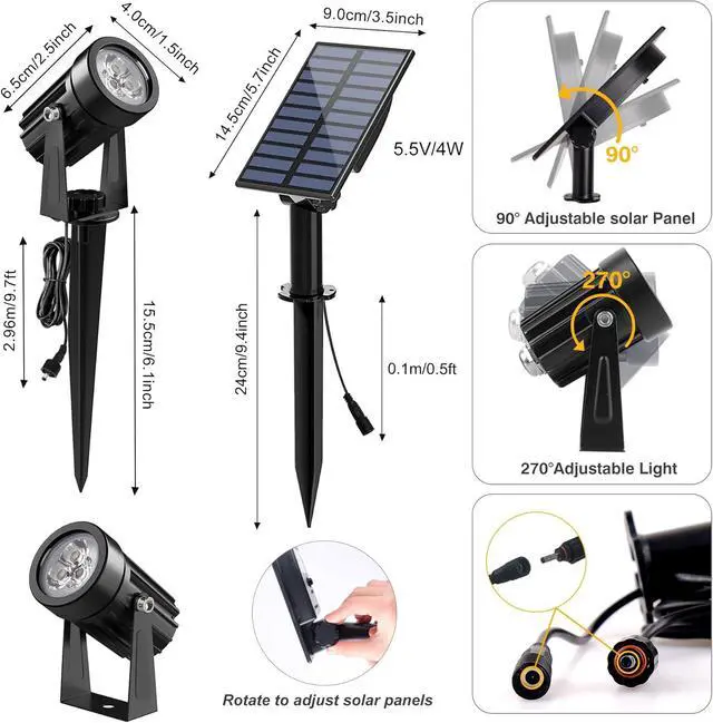 Alt view image 4 of 7 - Solar Spot Lights Outdoor, 2 Pack Solar Landscape Spotlights IP65 Waterproof 9.8ft Cable, Auto On/Off Outdoor Wall Lights for Garden Yard Driveway Porch Walkway Pool (3000K Warm White)
