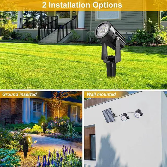 Alt view image 6 of 7 - Solar Spot Lights Outdoor, 2 Pack Solar Landscape Spotlights IP65 Waterproof 9.8ft Cable, Auto On/Off Outdoor Wall Lights for Garden Yard Driveway Porch Walkway Pool (3000K Warm White)