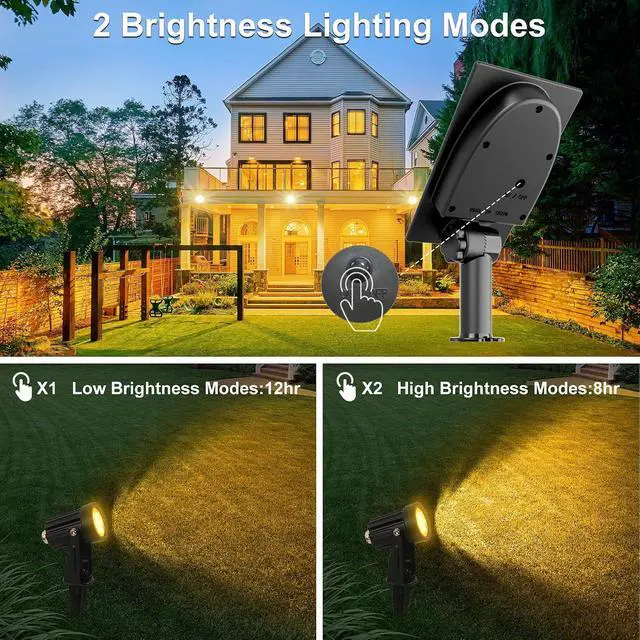 Alt view image 5 of 7 - Solar Spot Lights Outdoor, 2 Pack Solar Landscape Spotlights IP65 Waterproof 9.8ft Cable, Auto On/Off Outdoor Wall Lights for Garden Yard Driveway Porch Walkway Pool (3000K Warm White)