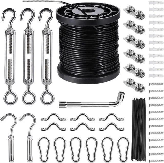 Main image of Outdoor String Light Hanging Kit Includ 164 FT Nylon Rope Cable | 304 Stainless Steel Turnbuckle & Hooks,Globe Light Suspension Kits,Patio Lights Guide Wire,Enough Accessories,Use Manual