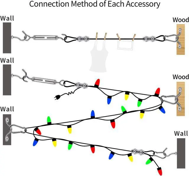 Alt view image 2 of 6 - Outdoor String Light Hanging Kit Includ 164 FT Nylon Rope Cable | 304 Stainless Steel Turnbuckle & Hooks,Globe Light Suspension Kits,Patio Lights Guide Wire,Enough Accessories,Use Manual