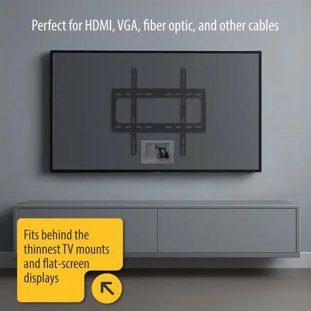 Alt view image 4 of 7 - DATA COMM 45-0071-WH Recessed Low Voltage Cable Plate with Built-In Duplex Receptacle Outlet, Easy To Install - Ideal for Home Theater, TV & Power Cable Management, Mid-Size, White