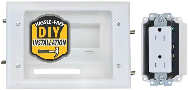 Main image of DATA COMM 45-0071-WH Recessed Low Voltage Cable Plate with Built-In Duplex Receptacle Outlet, Easy To Install - Ideal for Home Theater, TV & Power Cable Management, Mid-Size, White