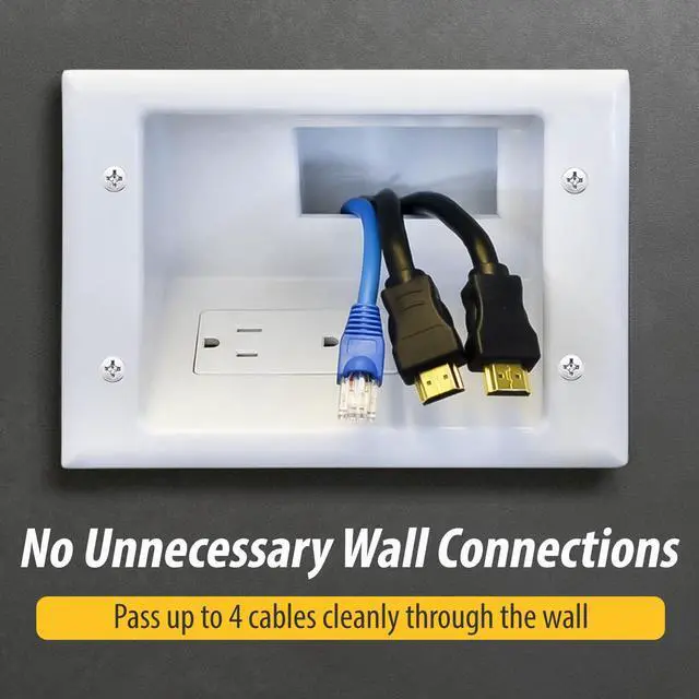 Alt view image 6 of 7 - DATA COMM 45-0071-WH Recessed Low Voltage Cable Plate with Built-In Duplex Receptacle Outlet, Easy To Install - Ideal for Home Theater, TV & Power Cable Management, Mid-Size, White