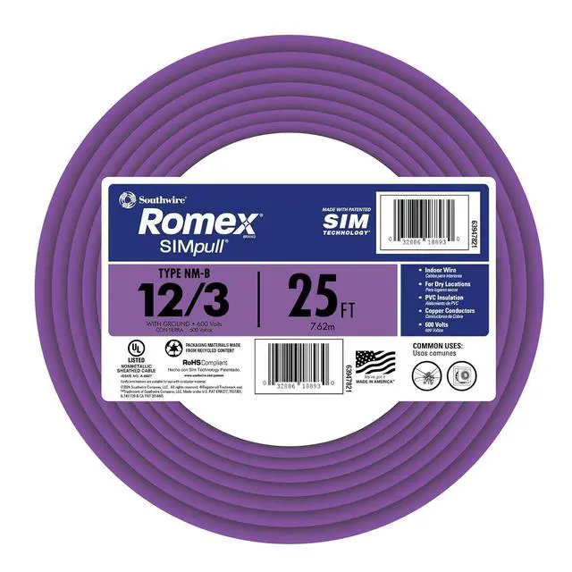 Alt view image 2 of 5 - Southwire Romex Brand Simpull Solid Indoor 12/3 W/G NMB Cable 25ft coil - SW# 63947621