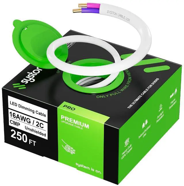 Main image of Syston 16/2 LED Lighting Dimmer Dimming Luminaire Control Wire Cable, CL3P | 16 AWG 2 Conductors, Solid Bare Copper, Plenum-Rated CMP FT6, Unshielded, for Ballast Wiring and Connection, White, 250 FT