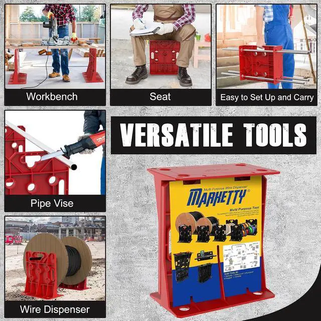 Alt view image 4 of 7 - Multi Purpose Wire Dispenser, Cable/Wire Spool Rack, Wire Spool Caddy, Holds Spools Up to 34" In Diameter, Load Capacity 330 LBS, 1 Pair (Red)