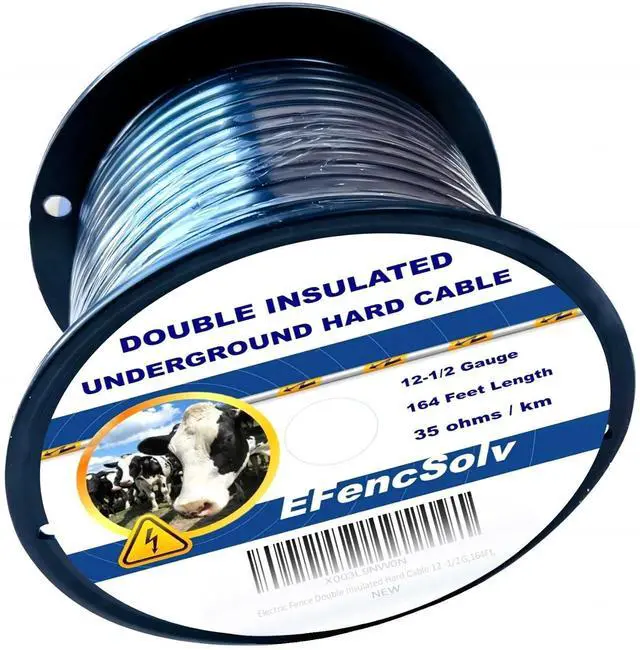 Main image of Electric Fence Double Insulated Underground Cable 12-1/2 Guage / 2.5mm Steel Wire Core, 164 Feet Length, Spooled on Plastic Cable Reel