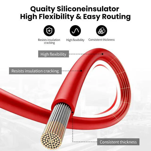 Alt view image 3 of 7 - 8 AWG Gauge Silicone Wire Electrical Cable10ft red &10ft Black Soft & Flexible 0.08 mm Tinned Copper core High Temperature Resistant Silicone Wire for Arduino Projects, RC Cars, Boat, Drones etc.