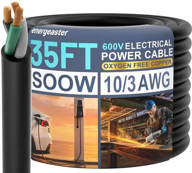 Main image of 35FT 10/3 SOOW Portable Power Cable, 10 Gauge 3 Conductor (ETL) | 10AWG 600V 30A Bulk Cable, Water & Oil Resistant, for Welder,Generator,Motor Lead,Circuits,EV Car Charger,Heat Pump,Light