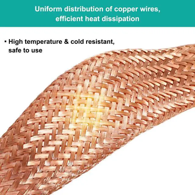 Alt view image 5 of 7 - 9.8ft 1/2 inch Flat Copper Braided Ground Strap Wire Sleeve Expandable Shielding Wire Mesh with Rings Terminal for Ground Protection Cable
