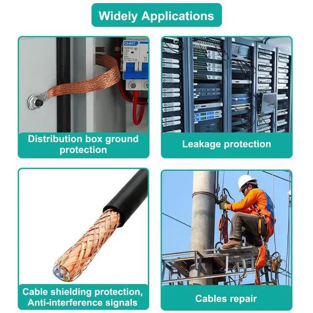 Alt view image 7 of 7 - 9.8ft 1/2 inch Flat Copper Braided Ground Strap Wire Sleeve Expandable Shielding Wire Mesh with Rings Terminal for Ground Protection Cable