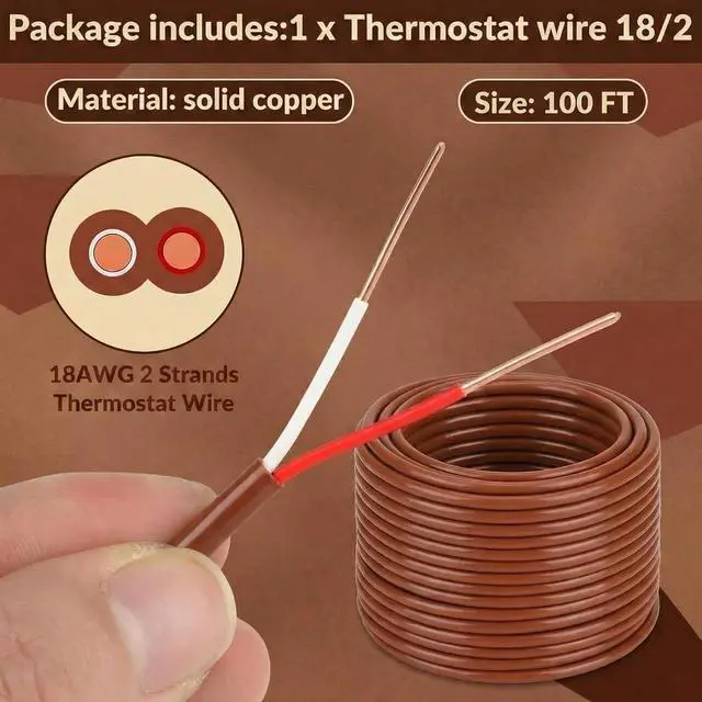 Alt view image 2 of 6 - Buryeah Thermostat Wire Bell Wire Solid Copper Cable 18 Gauge ETL, Power Circuit Cable Moisture, Heat and UV Resistant for Low Voltage Applications Use(18/2,100 ft)