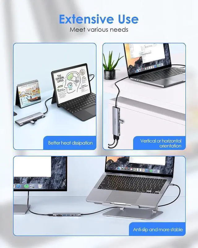 Alt view image 3 of 7 - LENTION 3.3FT Long Cable USB C Hub, 4K HDMI, 100W PD, A&C, Card Reader, Aux | USB 3.0 2A & 1C Stable Driver Adapter, for macOS, iOS/iPadOS, Windows & ChromeOS (C37-1M, Space Gray)