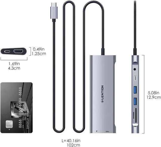 Alt view image 7 of 7 - LENTION 3.3FT Long Cable USB C Hub, 4K HDMI, 100W PD, A&C, Card Reader, Aux | USB 3.0 2A & 1C Stable Driver Adapter, for macOS, iOS/iPadOS, Windows & ChromeOS (C37-1M, Space Gray)
