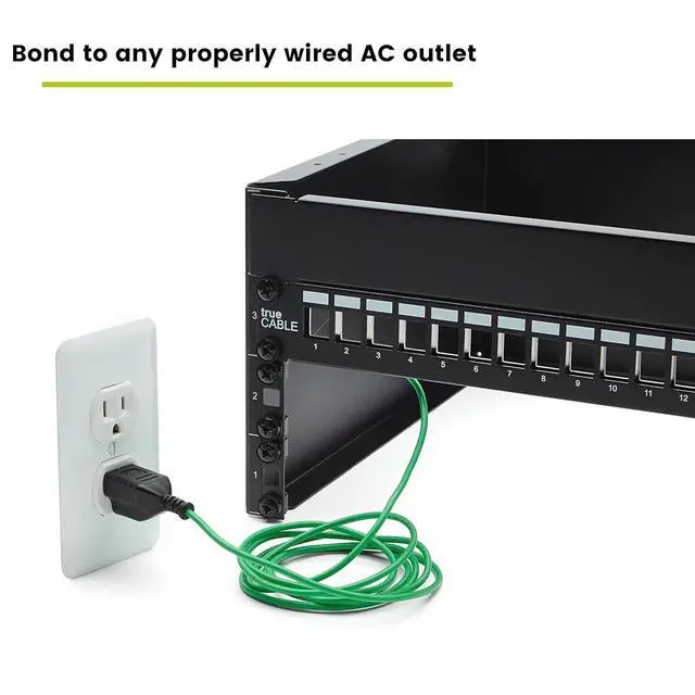Alt view image 3 of 7 - TRUE CABLE Shielded Ethernet Patch Panel Bond & Ground Extension Wire Adapter, NEMA 5-15P 3 Prong Plug, 14 AWG, 6 Foot