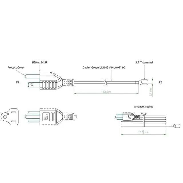 Alt view image 7 of 7 - TRUE CABLE Shielded Ethernet Patch Panel Bond & Ground Extension Wire Adapter, NEMA 5-15P 3 Prong Plug, 14 AWG, 6 Foot