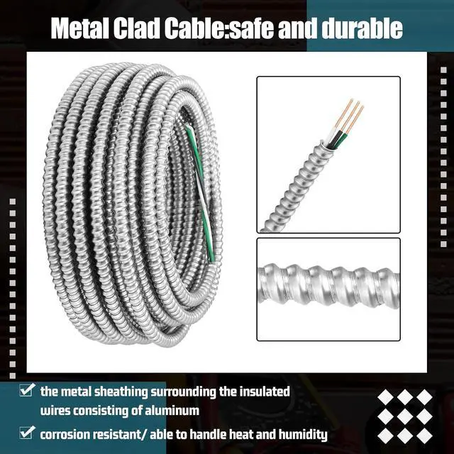 Alt view image 4 of 7 - Kingdder 100 FT 14/2 Metal Cable with Ground 14 Gauge Clad Electrical Wire with Aluminum Armor, Solid Copper Conductors for Indoor Outdoor Commercial Use