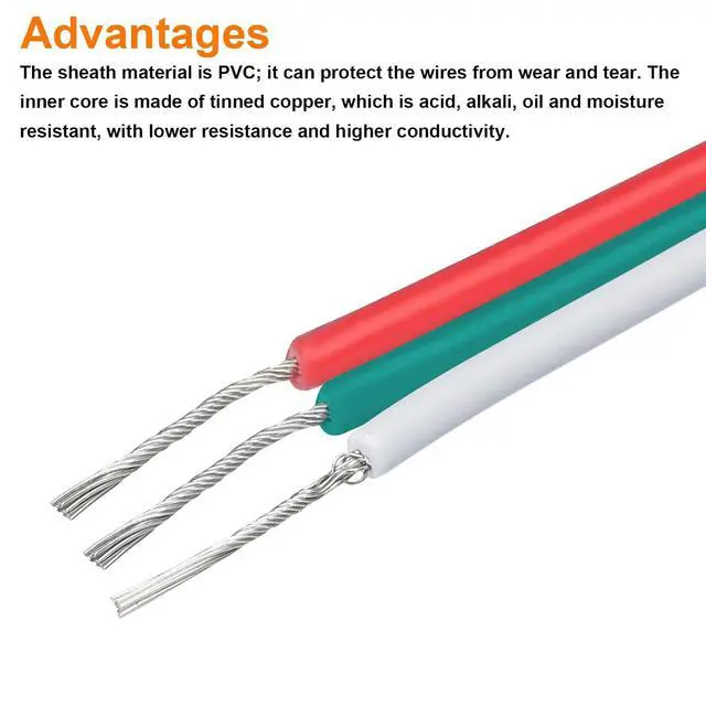 Alt view image 4 of 7 - MECCANIXITY 30 Gauge 3 Conductor Electrical Wire Tinned Copper Cable 98FT Flexible Stranded Hook-up Wire for LED Strips Lamps Residential Wiring Car Circuit