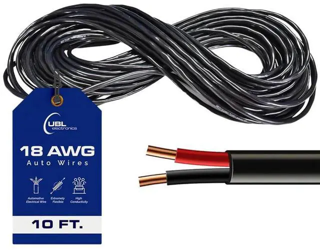 Main image of UBL 18 Gauge 2 Conductor Electrical Wire - Automotive Wire (10 Feet) | 18 AWG 2 Conductor Wire Stranded Cable - Weather-Resistant Low Voltage LED Cable - For Powering High Amperage Sirens